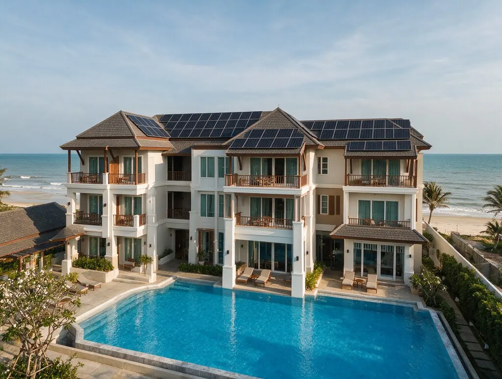 รีสอร์ตริมทะเลหัวหินติดตั้งแผงโซลาร์บนหลังคา